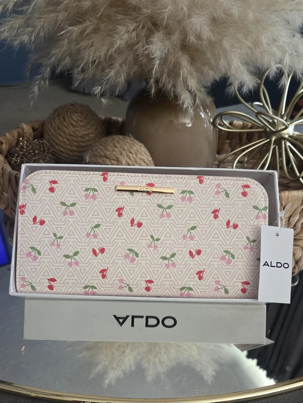 Aldo Pink Cherry Print Zip Wallet